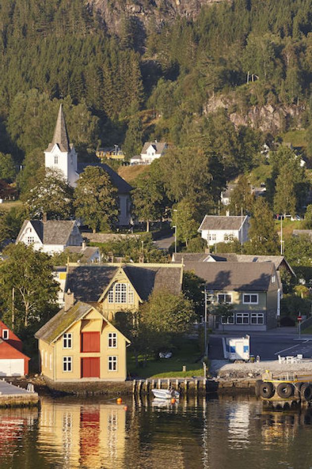 Norway traditional norwegian fjord village with harbor